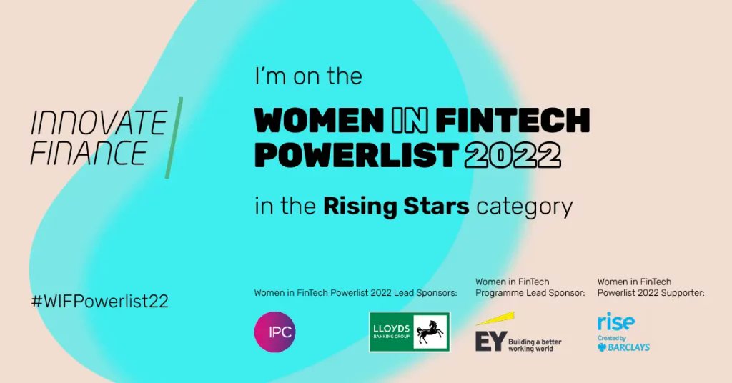 ZoeChowney's tweet photo. Proud to be included in the Innovate Finance ‘Women in FinTech Powerlist 2022’ in the category Rising Stars. #InternationalWomensDay #innovatefinance #womeninfintech https://t.co/pLxLb4Qsou