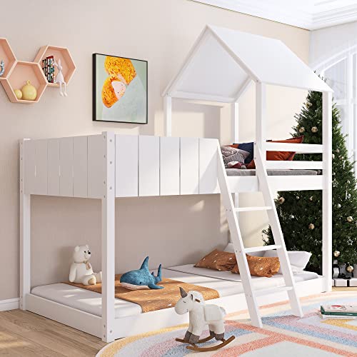 Wooden Cabin Beds, 3 FT Single Loft Bed with Ladder and Guard Rail, Bunk Beds Shaped with Space-Saving Design for Children Kids Home, Classic White, 90 x 190 cm, 2021 New ãUK Fast Deliveryã dlvr.it/SkZ42l
