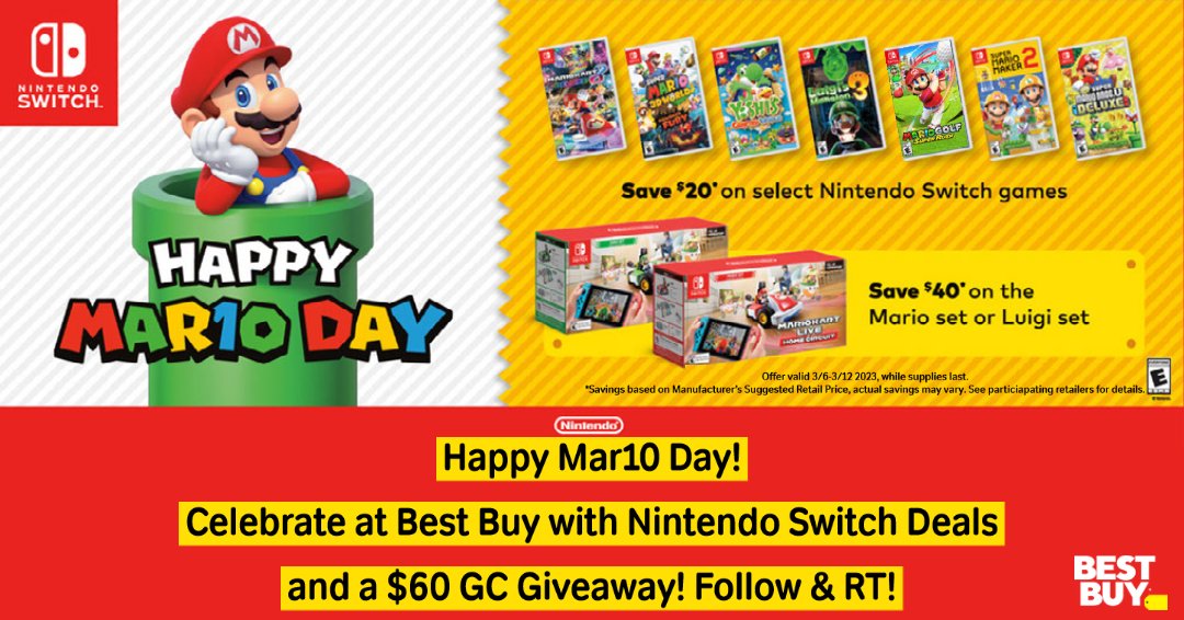 Best Buy is offering rare Nintendo Switch game deals for Mar10 Day