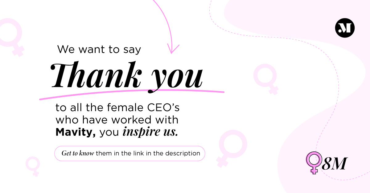 We want to recognize female CEOs of the startups we've worked with at Mavity👩‍💼🚀.
Their dedication and leadership inspire us. Get to know them here! 
👉bit.ly/3IUQb1Q Happy Women's Day! #8M #CEO #women #work #womensday