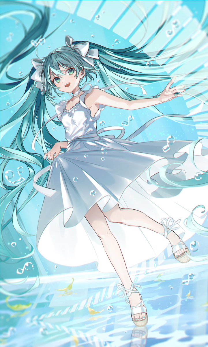 hatsune miku 1girl dress solo long hair white dress twintails very long hair  illustration images
