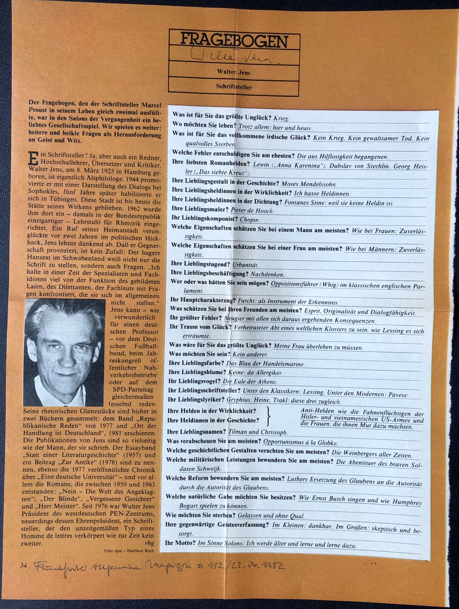 G_Platzdasch's tweet image. 7
&quot;Wer oder was hätten Sie sein mögen?&quot;
🔹&quot;Oppositionsführer (Whig) im klassischen Englischen Parlament.&quot;
Walter Jens im #fragebogen @fazmagazin Nr. 112 vom 23. April 1982