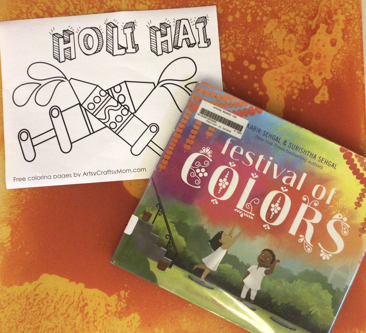 SSELibrary's tweet photo. Holi hai! @SSE_Wildcats loved learning about the holiday from Festival of Colors by @kabirsehgal &amp; Surishtha Sehgal and illustrated by @VashtiHarrison #limitlesscuriousity
@SBISDLibraries https://t.co/NsL6nI24KL