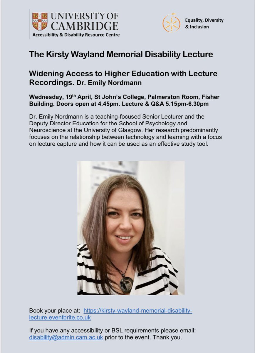 ADRC (@theadrc) on Twitter photo We are pleased to announce that the Kirsty Wayland Memorial Disability Lecture will be held on Wed 19 Apr, 5.15pm <a href="/stjohnscam/">St John's College, Cambridge</a>
Please find details below.
To book a free place 👇
eventbrite.co.uk/e/kirsty-wayla… We are pleased to announce that the Kirsty Wayland Memorial Disability Lecture will be held on Wed 19 Apr, 5.15pm <a href="/stjohnscam/">St John's College, Cambridge</a>
Please find details below.
To book a free place 👇
eventbrite.co.uk/e/kirsty-wayla…