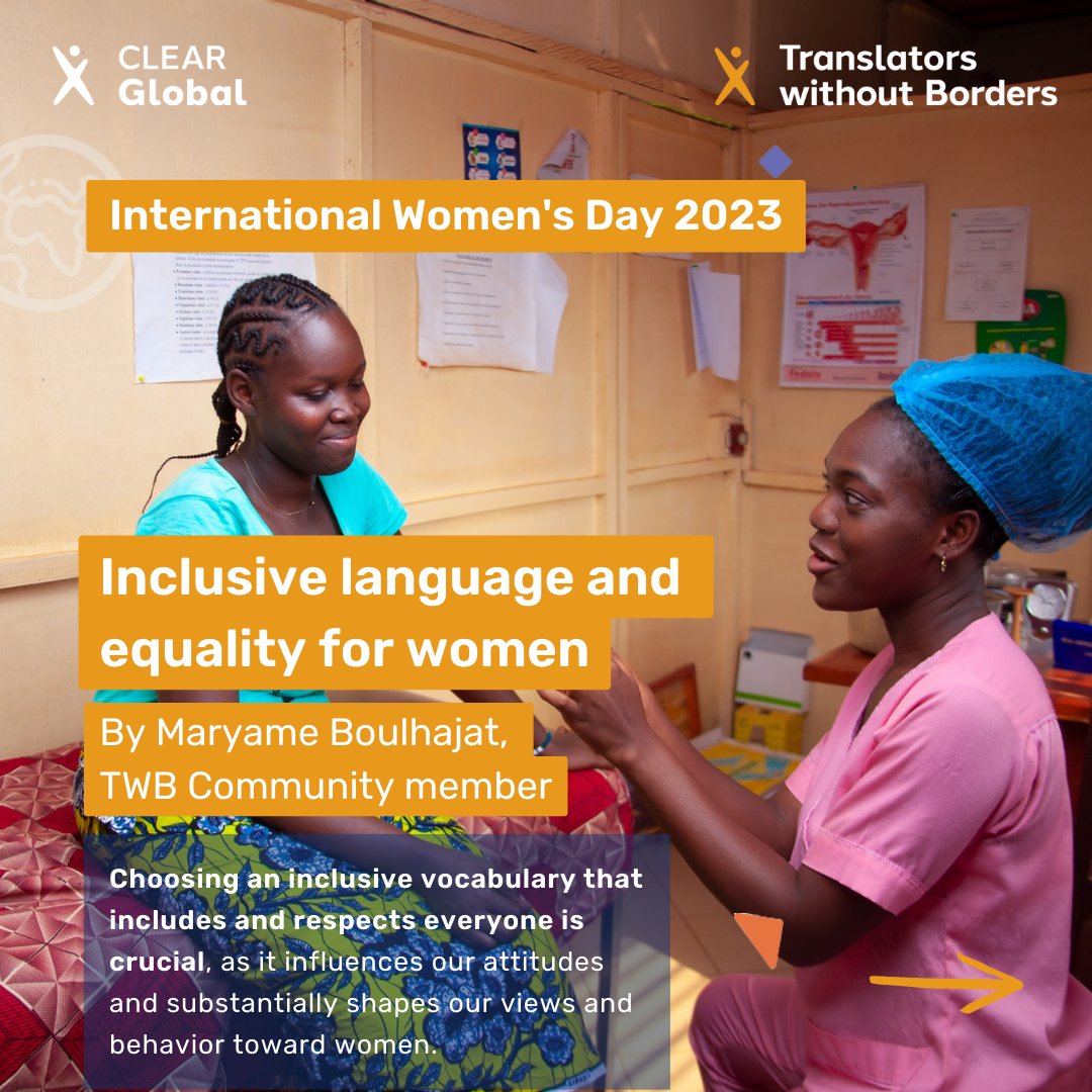 CLEARGlobalOrg's tweet photo. Empowering women and combatting harmful stereotypes starts with inclusive language.
Check out this article by #TWBCommunity member Maryame on how to promote diversity and equality through language: https://t.co/Ks3CIUFAZu #InclusiveLanguage #GenderEquality #IWD https://t.co/IV2RHHQBYg
