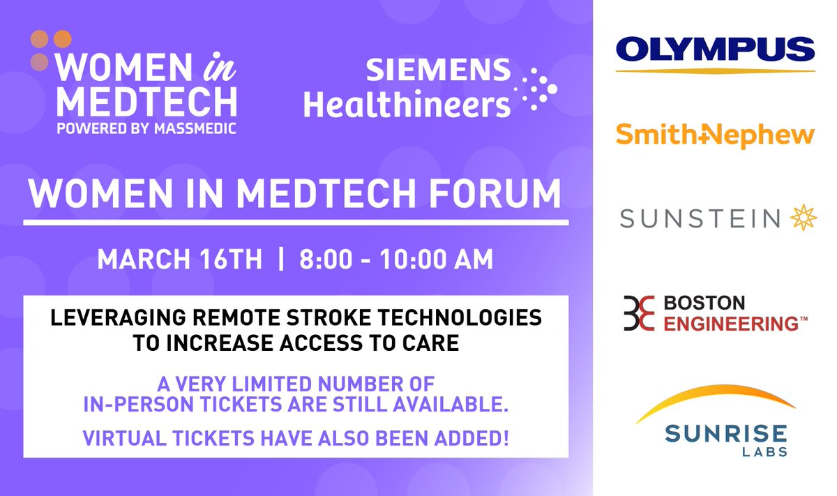 MassMEDICouncil's tweet photo. Happy #InternationalWomensDay! To celebrate, we've opened a virtual option for our upcoming #WomenInMedtech Program!
And there are still a limited number of in-person tickets left to join us live at @SiemensHealth! Regardless of how you choose to show up, please register now! https://t.co/7Yt4cTdUCd
