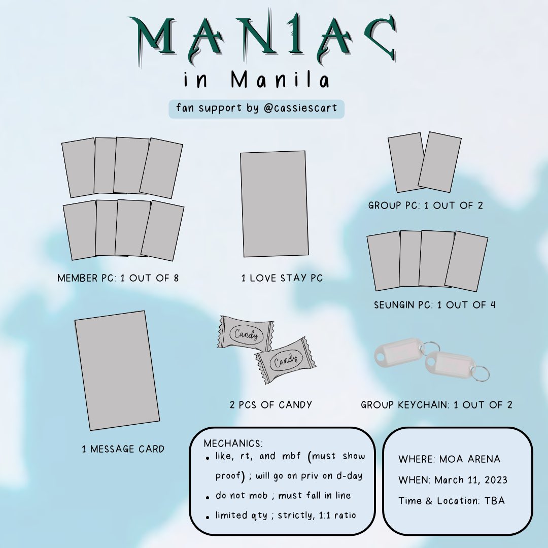 stray kids maniac in manila freebies
[fan support by <a href="/cassiescart/">cassie saw lykn & williamest !!</a> | #love_cassiecart]

— like, rt, &amp; mbf (show proof) ; will go on priv on d-day (march 11)
— see other details &amp; mechanics below

see you, stays !!

#SKZinMNL2023 #SKZinManila2023 #MANIACinMANILA #ManiacTourinManila