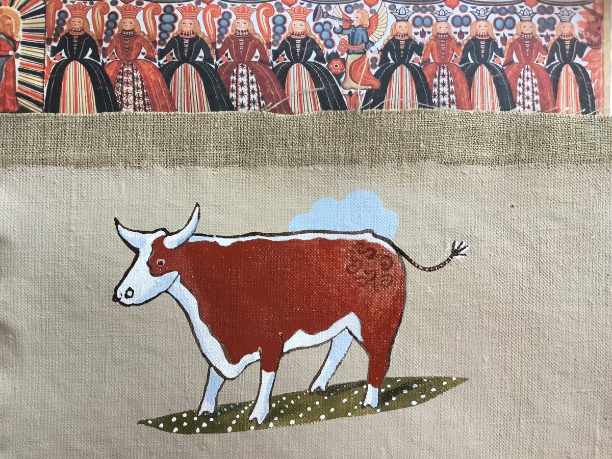 katyalston's tweet photo. Thanks @SuePrinceArtist and #mentor for your generous tuition and support in learning all about #eggtemperafolkart as part of my #DevelopingYourCreativePractice #dycp Thank you to @ace_national for making this possible. Yes this cow is made from egg! 🥚 @ace_midlands https://t.co/ck5q2g7ja5