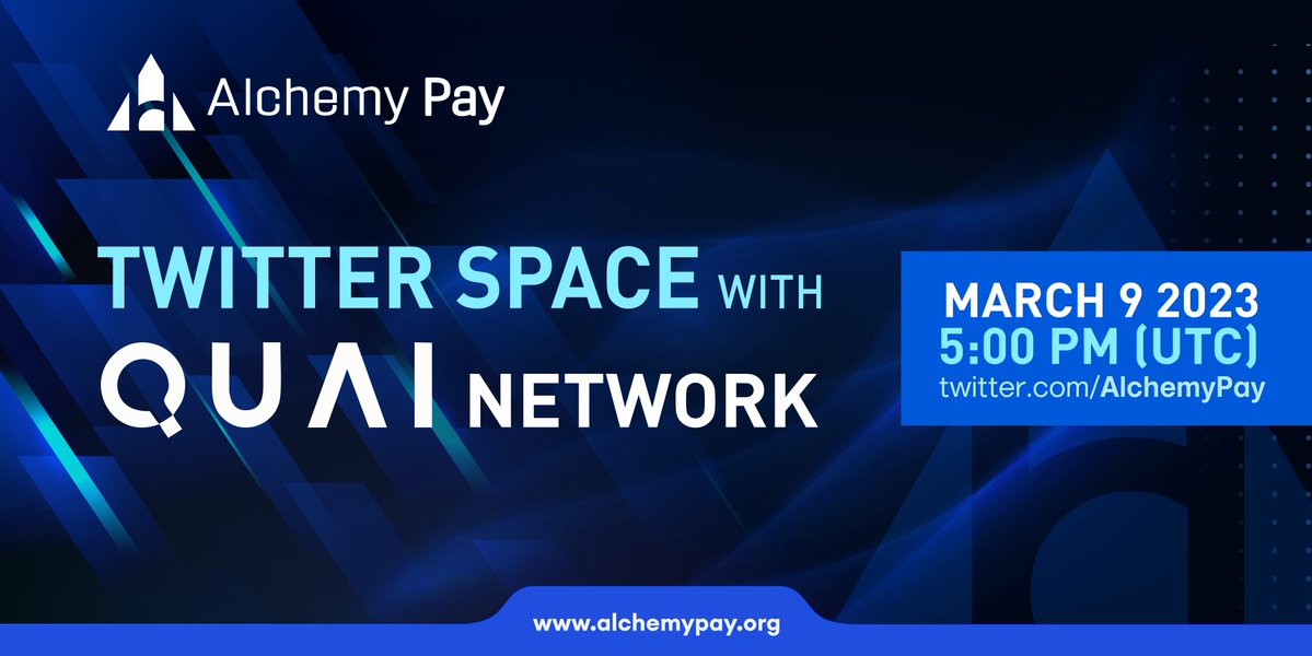 AlchemyPay's tweet photo. Attend our upcoming Space with @QuaiNetwork this Thursday to win $500 ETH! 

🔵Follow @AlchemyPay &amp; @QuaiNetwork 
🔵RT, Like &amp; Tag 3  friends
🔵Post your attendance screenshot below
🎁5 lucky winners share the prize pool! 

https://t.co/g4fg9x8Xy2

#AlchemyPay #Giveaway #Airdrop https://t.co/6VgYpqnQN5