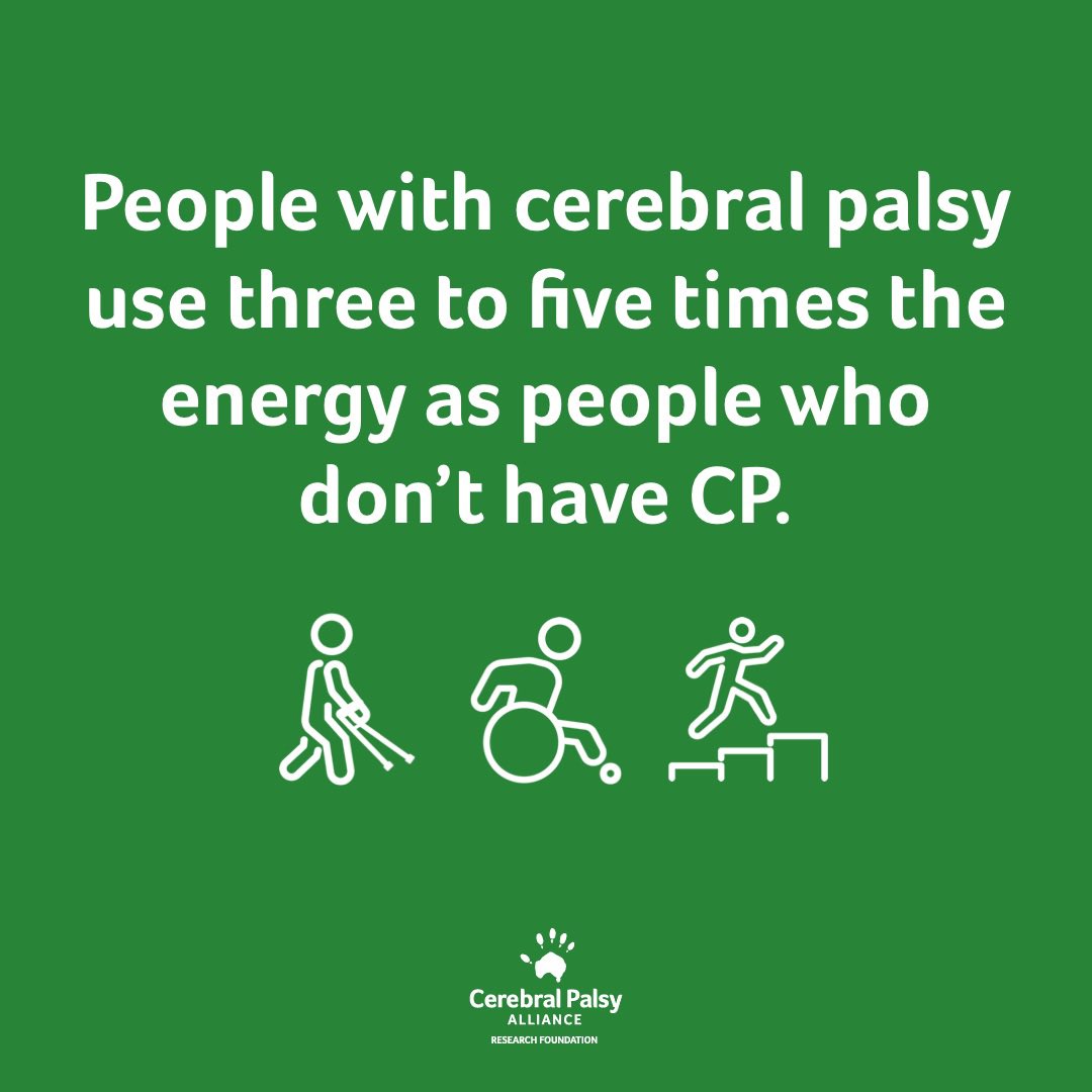 People with #CerebralPalsy use up to FIVE TIMES THE ENERGY of people without #CP. 

Have CP &amp; want to share a personal story or tip to share about how you conserve #energy? Let us know!