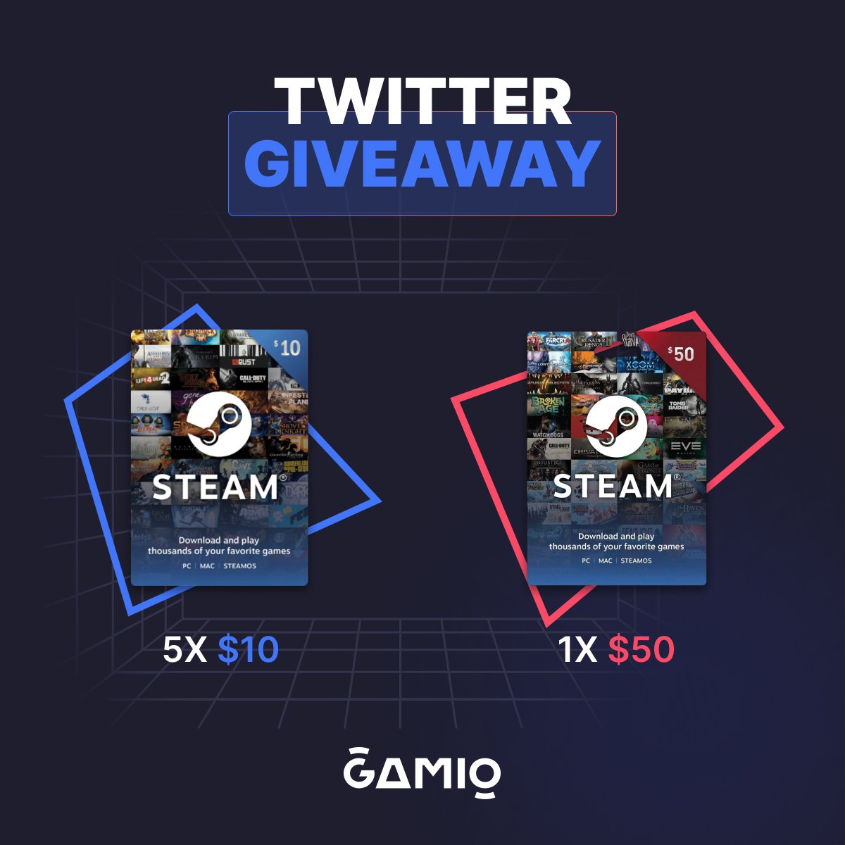 GGgamio's tweet image. Steam gift cards giveaway 🥳🎉

All you have to do is:

❤️Like + ✅Follow + 🔃RT 

What game would you use it on? 🤔
Let us know in the comments!
Join the waitlist⬇️⬇️⬇️