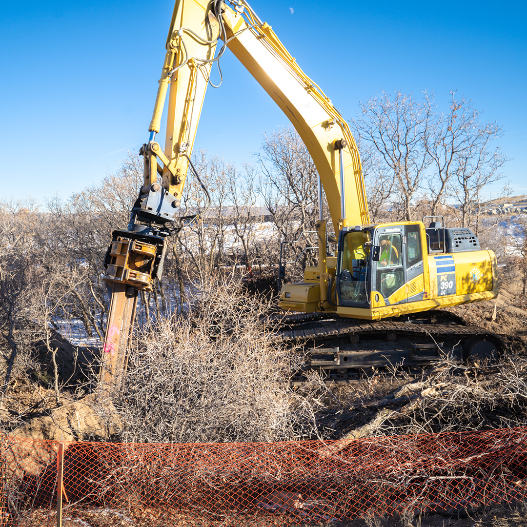 Action shot of our stream restoration process! Future phase includes native seeding and willow plantings within the restored floodplain to establish a vegetated community that provides stream stability, riparian habitat, and an aesthetic natural urban river corridor.  ...