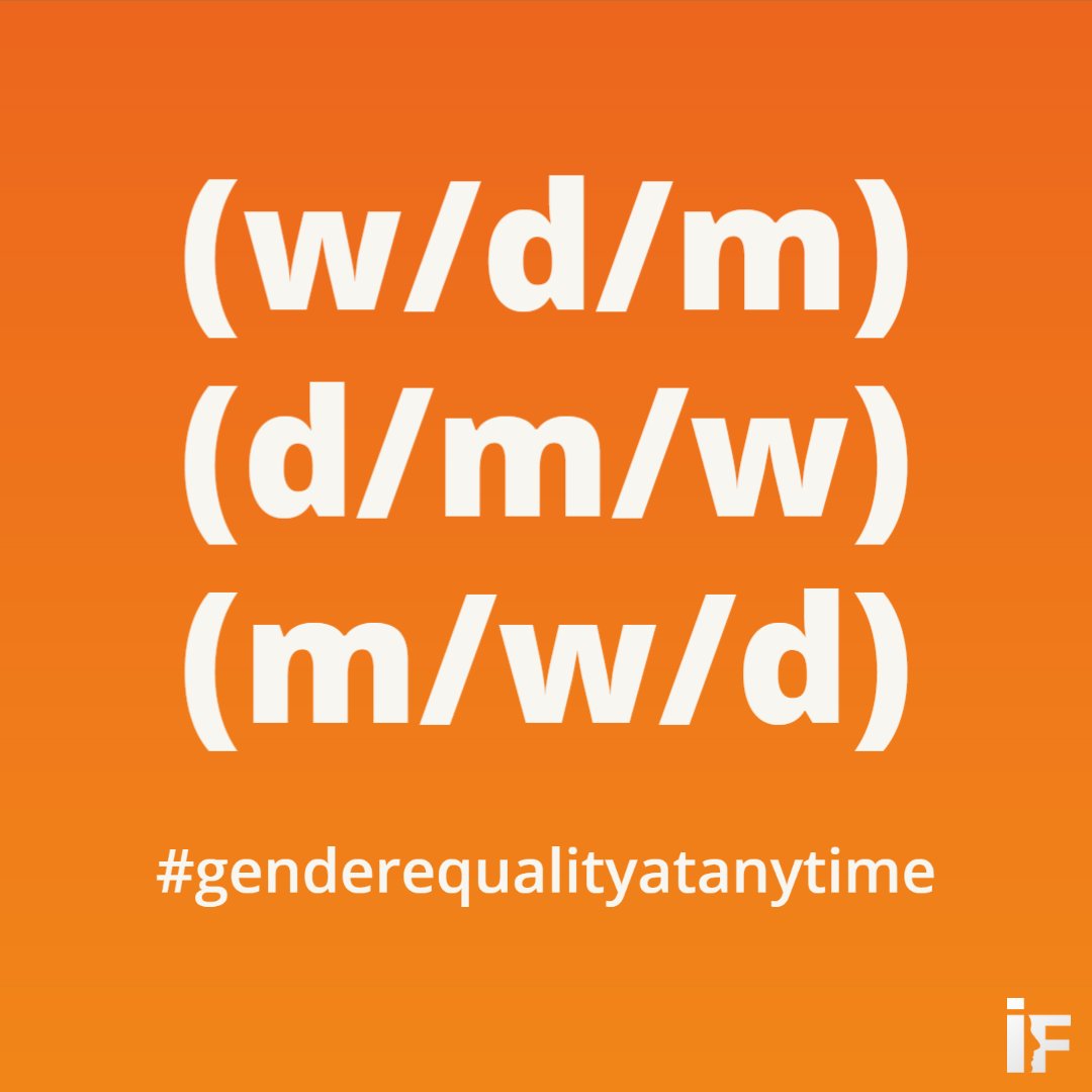 𝗛𝗲𝘂𝘁𝗲 𝗶𝘀𝘁 (nicht nur) #𝗪𝗲𝗹𝘁𝗳𝗿𝗮𝘂𝗲𝗻𝘁𝗮𝗴☝

Die Gleichberechtigung aller Geschlechter gilt immer und überall!😊

Wir sind stolz auf unsere bunte iF-Truppe und unsere gelebte #genderequalityatanytime!🧡💙❤💛💚🤎🖤

#geschlechtergerechtigkeit #genderequality