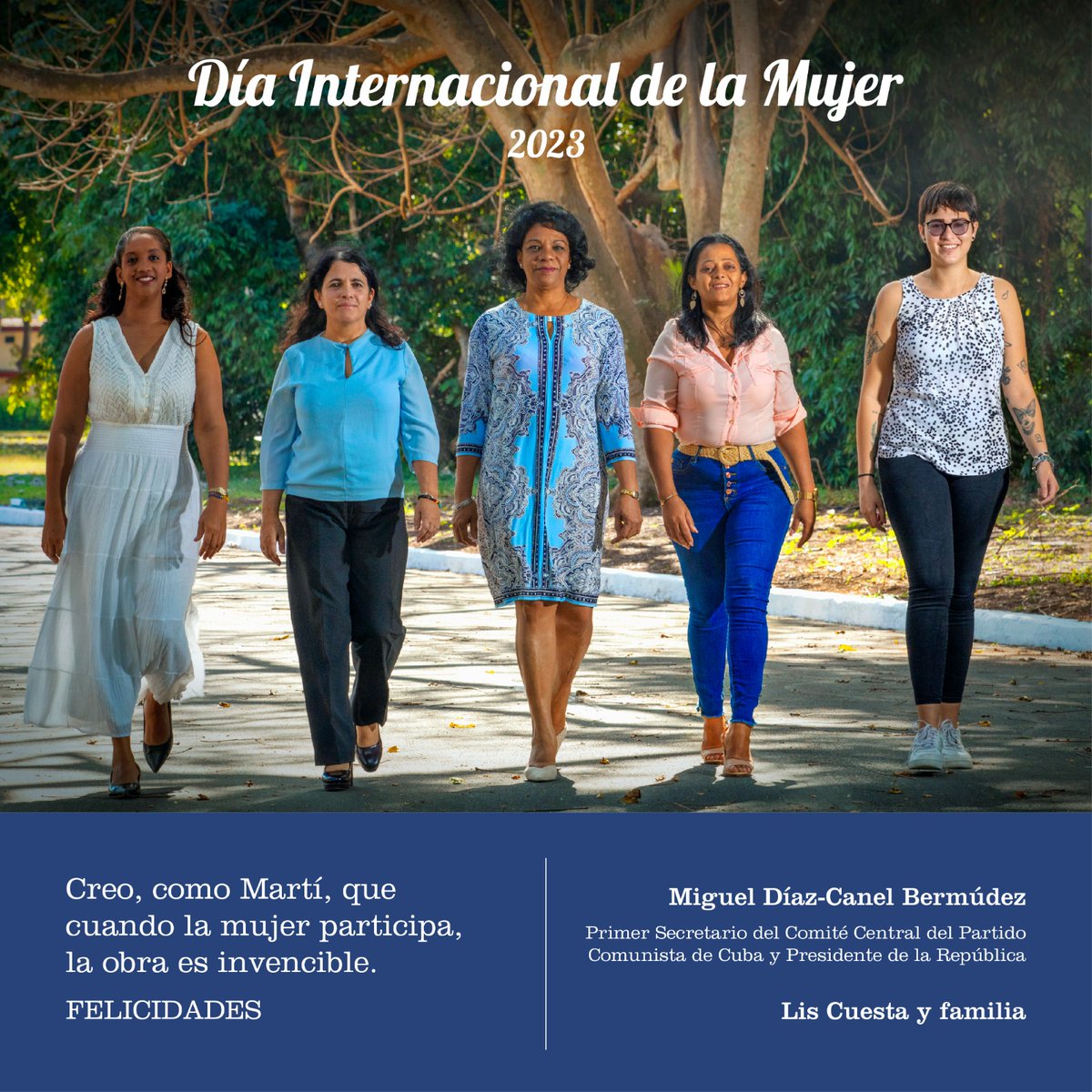 ❤| En la postal de este año del Presidente <a href="/DiazCanelB/">Miguel Díaz-Canel Bermúdez</a> están Ailyn, joven meteoróloga; Marta, científica detrás de Abdala; Inés María, viceprimera ministra cubana; Rosa, maestra de una secundaria; y Ana Flavia, estudiante universitaria y delegada de circunscripción. ¡Hermosas!