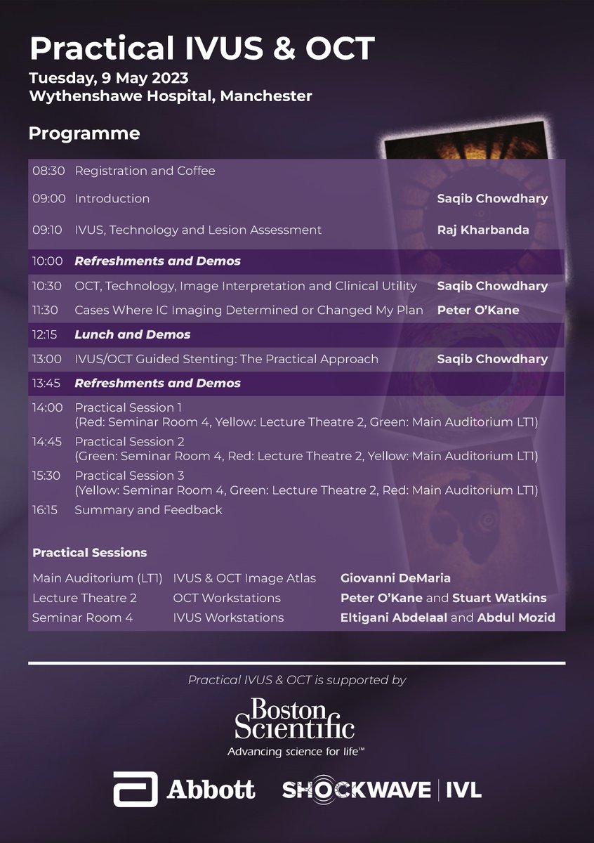 Millbrook Medical Conferences (@millbrookmed) on Twitter photo đź‘€First look at the #PracticalIVUSandOCT programme!
Join <a href="/DrPeterOKane/">Dr Peter O'Kane</a>, <a href="/GiovanniLuigiD1/">Giovanni Luigi De Maria</a>, <a href="/StuartWatkins9/">Stuart Watkins</a>, <a href="/ammozid/">Abdul Mozid</a> and more at <a href="/WythenshaweHosp/">Wythenshawe Hospital</a> on 9 May!
Register for free here: millbrook-events.co.uk/PracticalIVUSa…
#Cardiology #MedEd #IVUS #OCT #CathLab đź‘€First look at the #PracticalIVUSandOCT programme!
Join <a href="/DrPeterOKane/">Dr Peter O'Kane</a>, <a href="/GiovanniLuigiD1/">Giovanni Luigi De Maria</a>, <a href="/StuartWatkins9/">Stuart Watkins</a>, <a href="/ammozid/">Abdul Mozid</a> and more at <a href="/WythenshaweHosp/">Wythenshawe Hospital</a> on 9 May!
Register for free here: millbrook-events.co.uk/PracticalIVUSa…
#Cardiology #MedEd #IVUS #OCT #CathLab