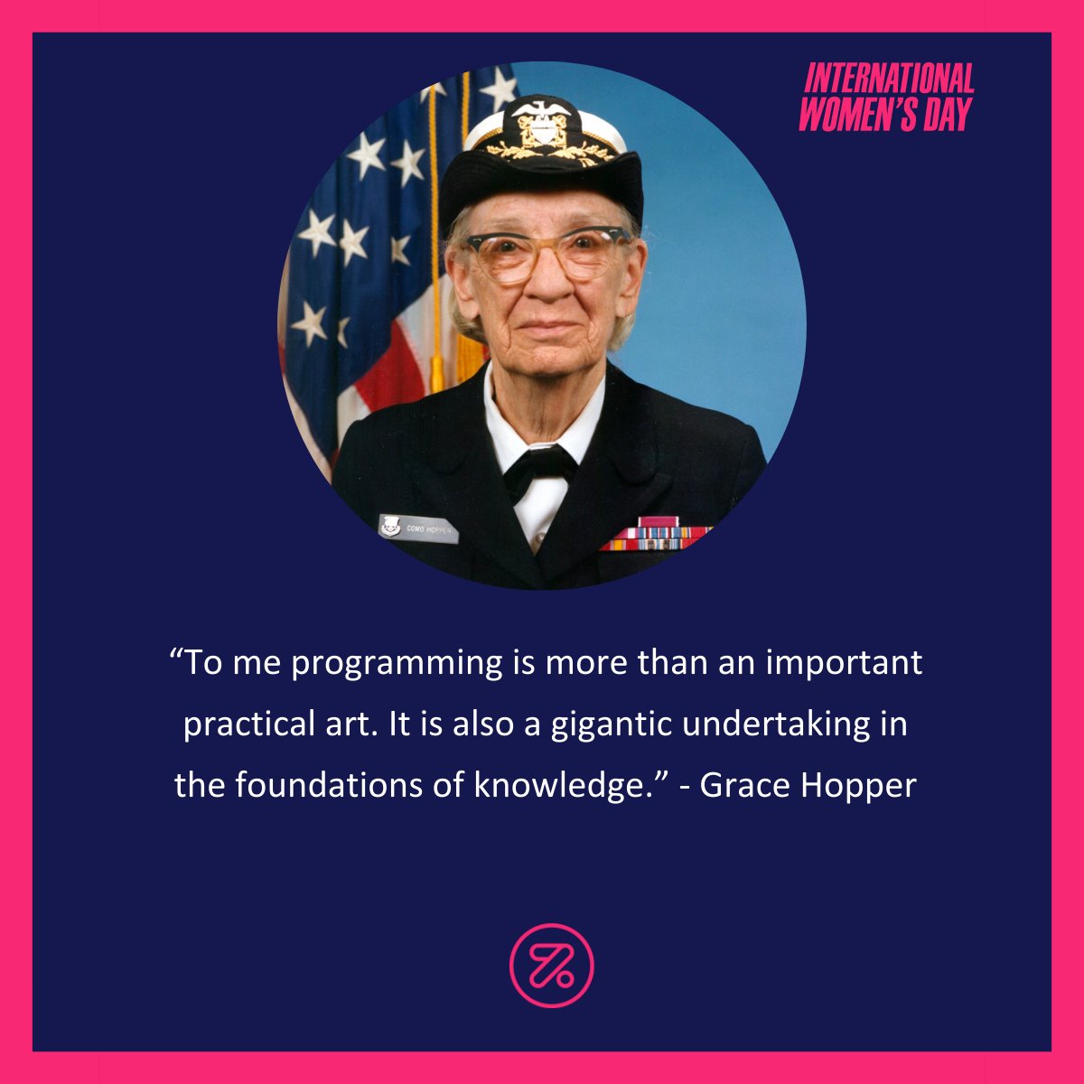 ✨ Happy International Women's Day ✨

A time to recognise the achievements of women worldwide.

Join us as we celebrate a pioneer for women around the world and one of the most influential programmers of all time. Grace Hopper. 🟣

#IWD2023 #internationalwomensday #embraceequity