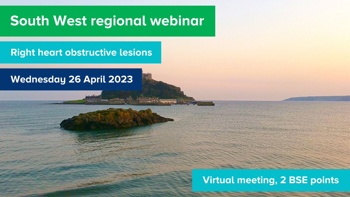🚨REGISTER NOW🚨

💚 South West regional webinar: #RightHeart obstructive lesions
📅 Wednesday 26 April 2023
🖥️ Webinar
📜 2 BSE points

Secure your place 👉 ow.ly/SSbf50N6Uuz