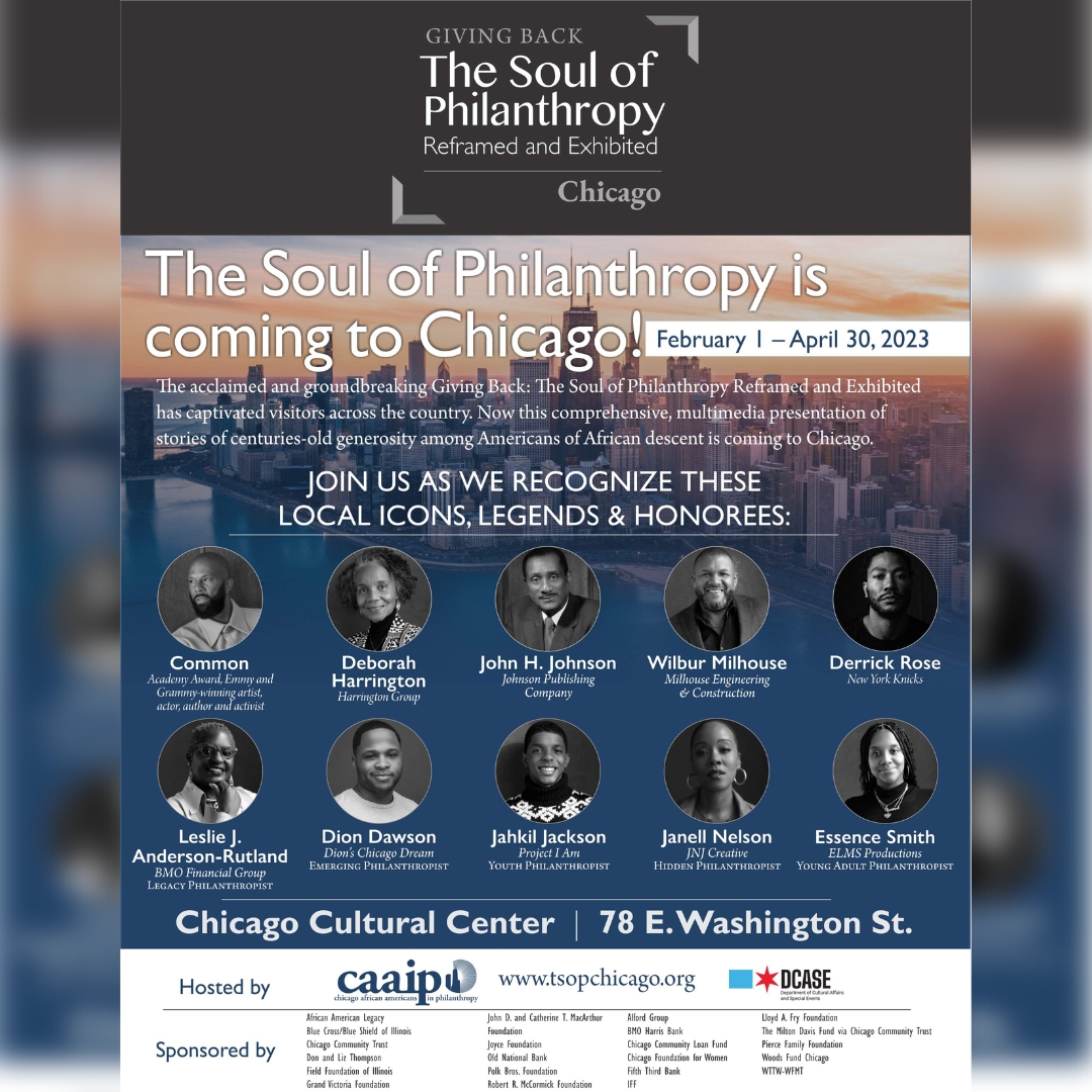 Have you had a chance to see <a href="/TSOP_Exhibit/">The Soul of Philanthropy</a> yet? Stop by the <a href="/ChiCulturCenter/">Chicago Cultural Center</a> during regular business hours. The exhibit is open until April 30, 2023. 

Visit tsopchicago.com to learn more, donate, and sign up for the community events.

#TSOPChicago #BlackPhilanthropy