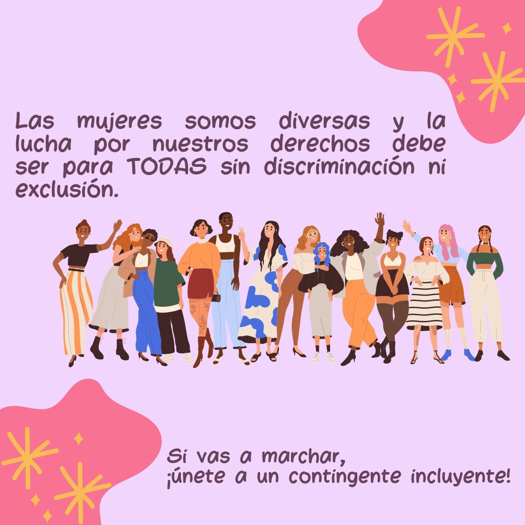 Este #8M, nos posicionamos a favor de los movimientos feministas incluyentes que luchan por los derechos de todas las mujeres en todas sus diversidades.💜💚💖 ¡Mujeres contra el machismo, el racismo, la transfobia, la putofobia, el capital y todo el terrorismo neoliberal!🔥