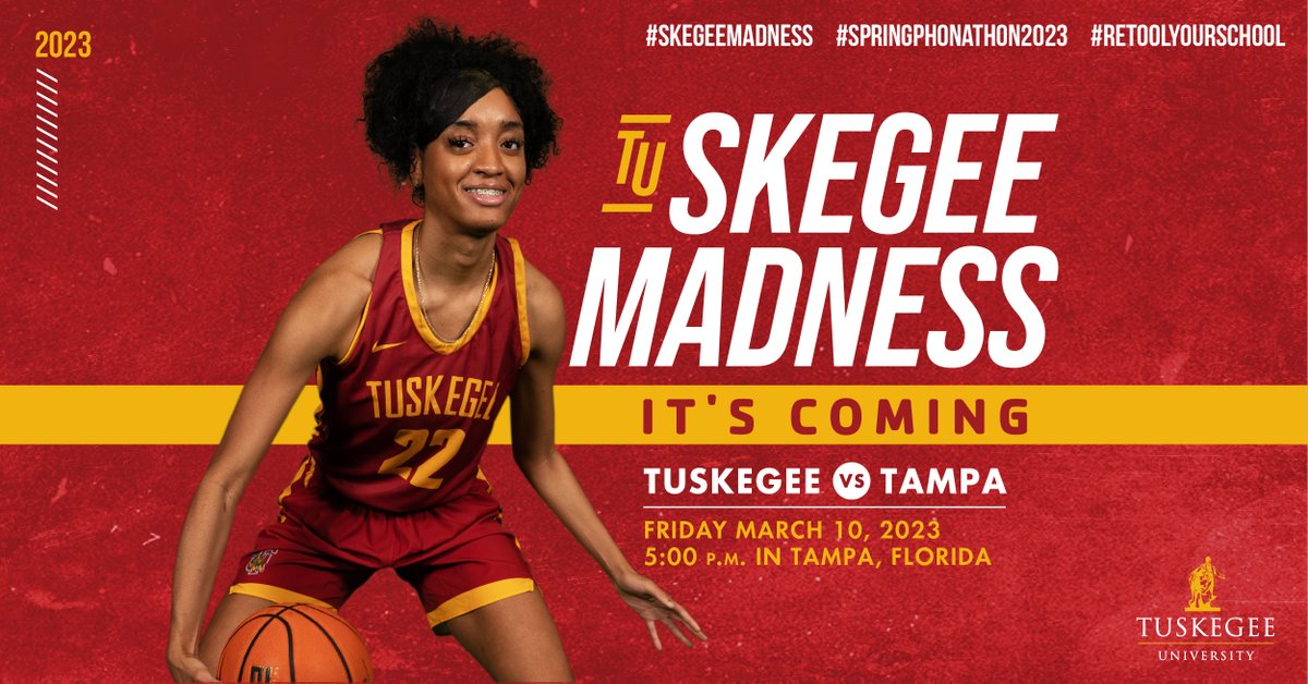 Skegee Madness is coming! Let’s continue to cheer on our 2023 SIAC Women’s Basketball Champions as they take on Tampa at 5 p.m. Friday in Tampa. #OneTuskegee #RYSTUSKEGEE #SkegeeMadness #LadyGoldenTigerBasketball