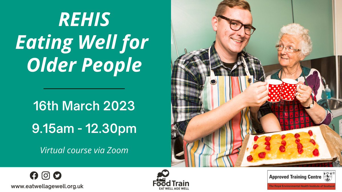 EatWellScot's tweet photo. We are delivering the @REHISScotland 'Eating Well for Older People' course on 16th March

This course focuses on importance of good nutrition in later life &amp; is suitable for anyone supporting older people, or for older people themselves 

BOOK HERE ---> https://t.co/jbWHlmPEqD https://t.co/srUtZ1NoUj