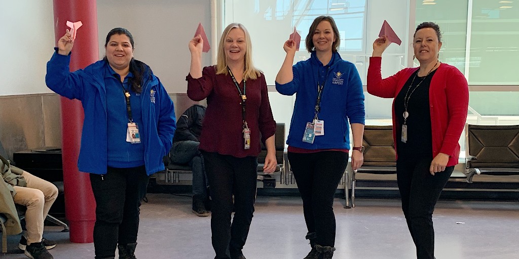 FlyYKF's tweet photo. On #InternationalWomensDay and everyday we're proud to work with the incredible women on our team. Today is also the anniversary of the world’s first female pilot licence. To celebrate we joined in the #PinkPaperPlane challenge to show support for #WomenOfAviation ✈️ https://t.co/P9DnYPoAn3