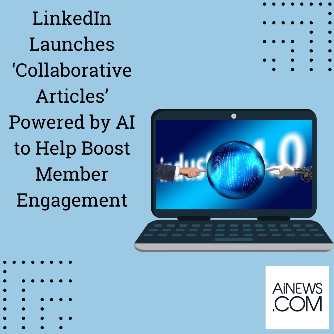 AiNewsDotCom's tweet image. LinkedIn announced that it will be using AI to expand on its content, called Collaborative Articles, which will use AI-generated prompts to then call on specific users for their expertise & input
Learn more: socialmediatoday.com/news/linkedin-…
.
#AiNews #ArtificialIntelligenceApplications