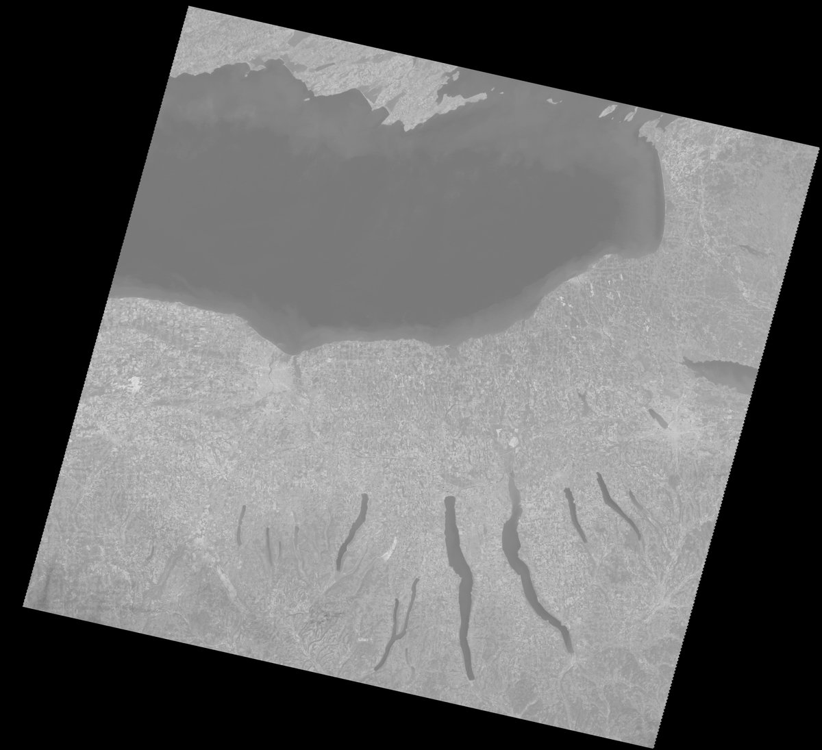 #FunFact about Julia: Her favorite Landsat image is this one of the Finger Lakes and Lake Ontario in New York, made with thermal data from Landsat 7. 

It was used to check whether the thermal channel of the main instrument on Landsat 7, called ETM+, was calibrated properly.