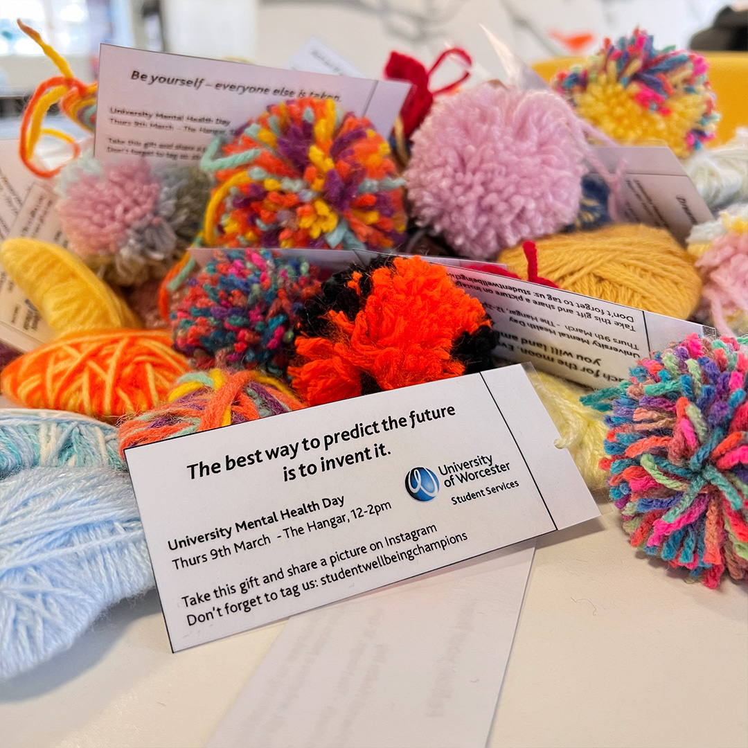 University of Worcester (@worcester_uni) on Twitter photo Have you seen these around campus? These little crocheted hearts and pompoms have been distributed around the University by <a href="/wellbeingchamps/">Wellbeing Champions</a> to spread positivity and promote their upcoming event for #UniMentalHealthDay 💙 #WorcesterUni Have you seen these around campus? These little crocheted hearts and pompoms have been distributed around the University by <a href="/wellbeingchamps/">Wellbeing Champions</a> to spread positivity and promote their upcoming event for #UniMentalHealthDay 💙 #WorcesterUni