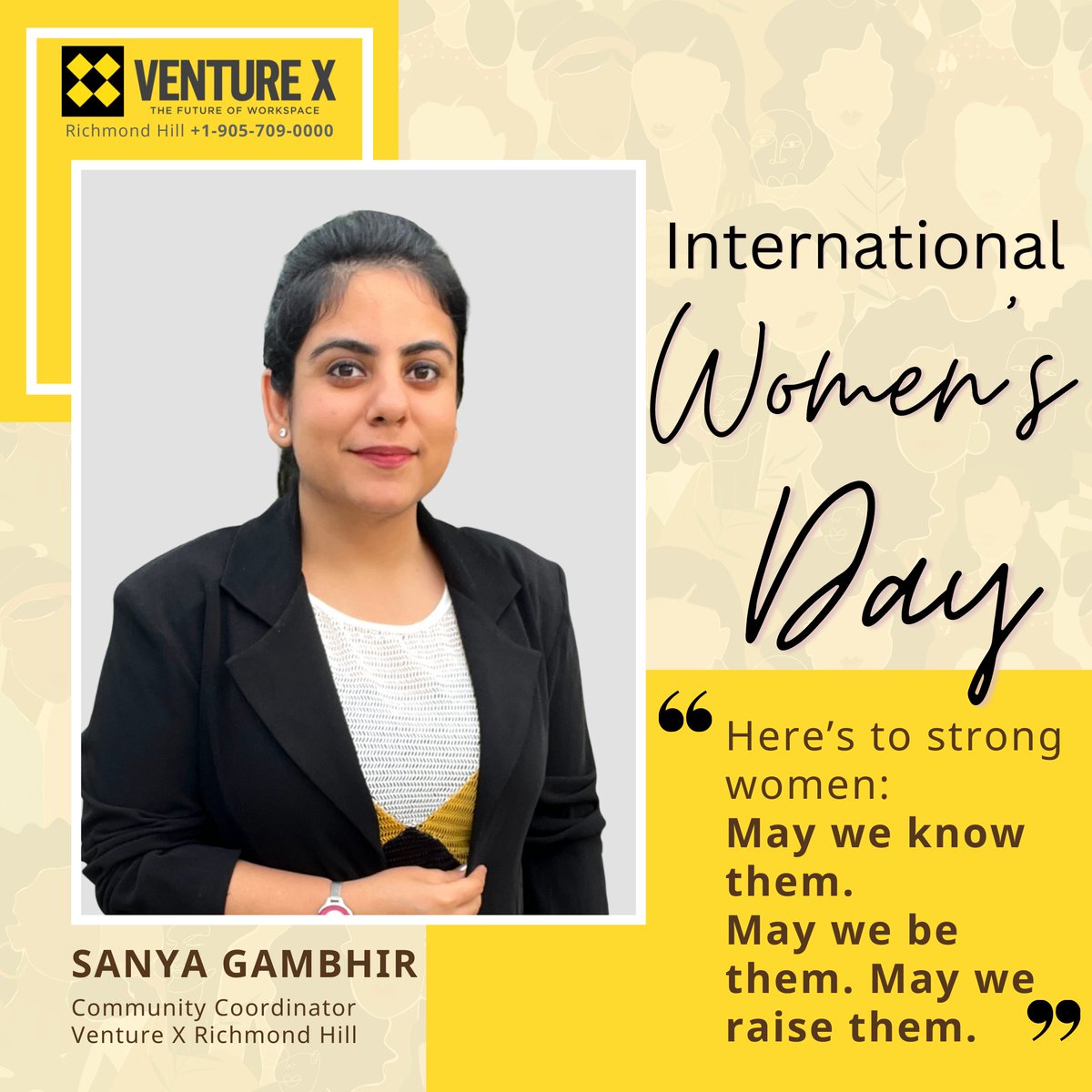 VentureX_RH's tweet photo. Today, on #InternationalWomensDay, we celebrate the strength &amp; achievements of women around the world. At #VentureX, we strive to create a community where women can thrive. Want to learn more about how Venture X Richmond Hill can support your business? Call us at +1-905-709-0000. https://t.co/MGXoy4DVgH