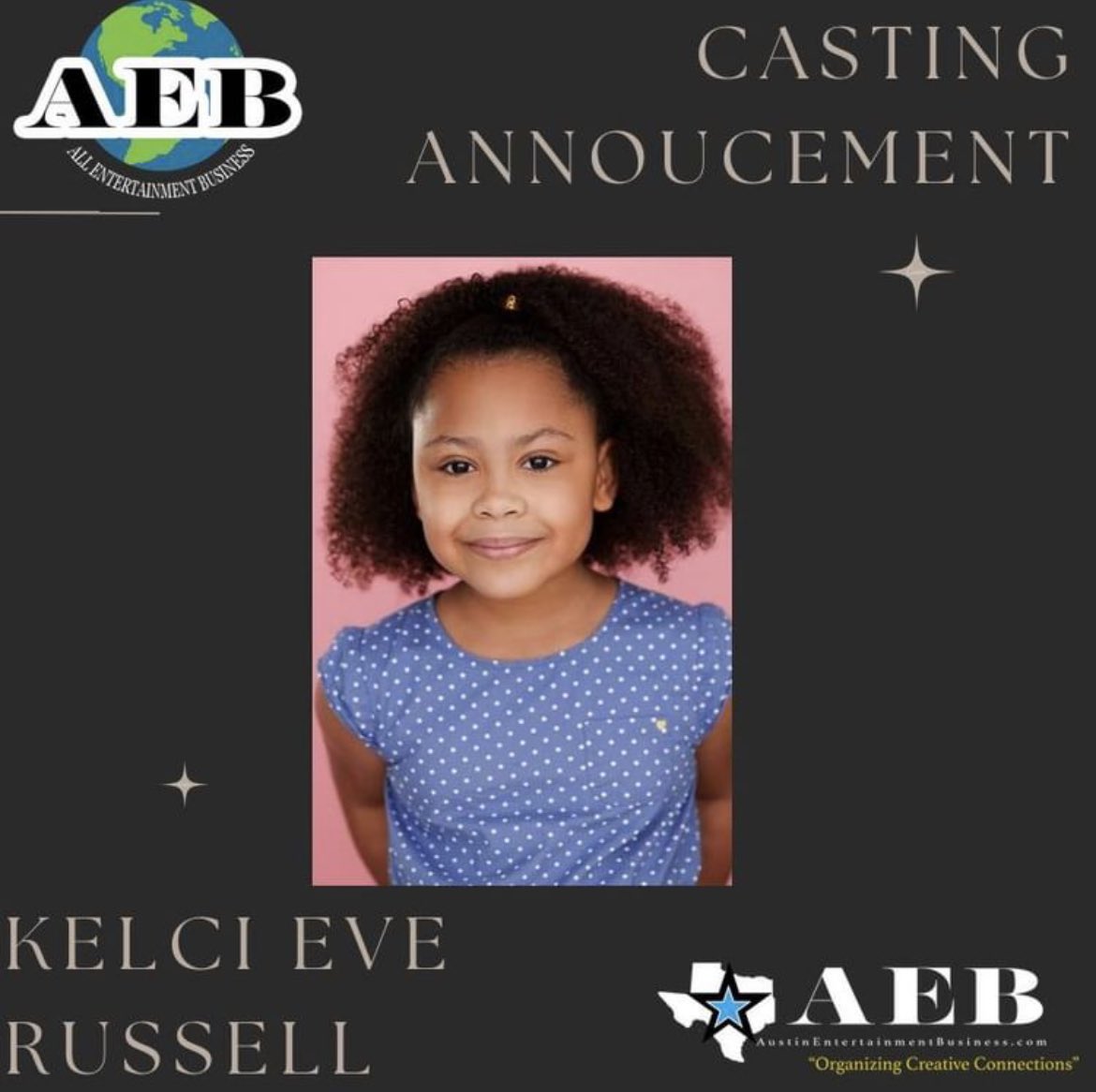 An AEB success story! AEB event attendee Director River Montgomery reached out to find an AEB attendee to cast for her upcoming movie. We are happy to announce 9-year-old Kelcie has been located and cast. 

#director #entertainmentbusiness #aeb