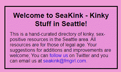 Sea_Kink's tweet photo. Seattle Kink (https://t.co/4BVGpD9GIL) has been updated; welcome to @meetkeiki, @vixen_d_fox, @claraturing, @CarnegieVelvet, and @xokylietaylor. Who and what else in #Seattle needs to be included?  Reply, email, or DM! https://t.co/qObKNTyO3L