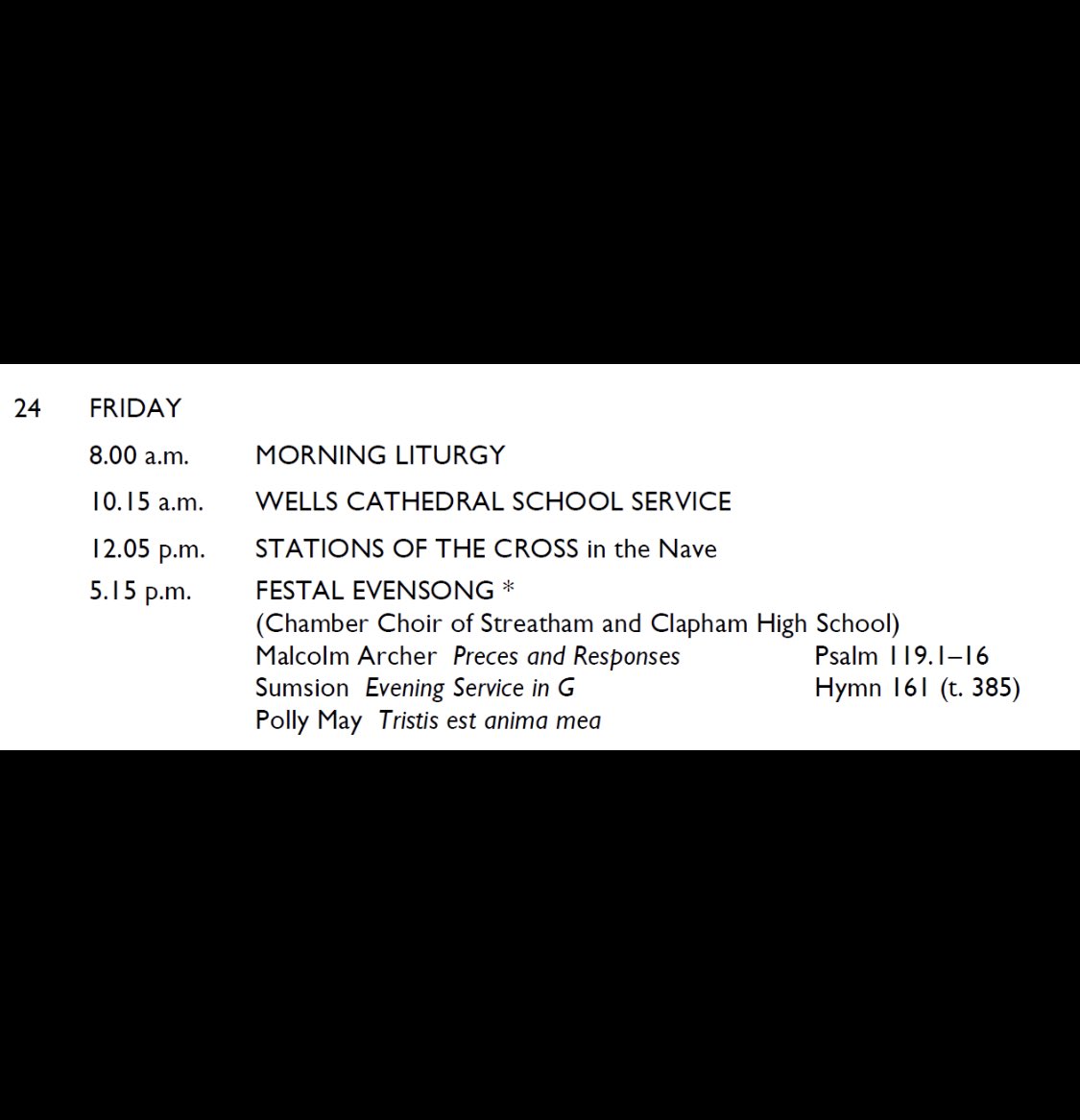 So exciting to see ⁦<a href="/MusicSCHS/">SCHS Music</a>⁩ musical line up for our Evening in ⁦<a href="/WellsCathedral1/">Wells Cathedral</a>⁩ on 24th March. We will be premiering my Lenten anthem too!