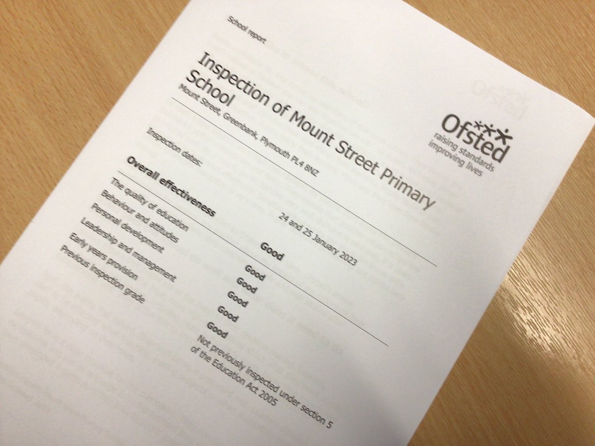 It’s out!
We are over the moon with this inspection report &amp; really delighted that the team’s efforts have finally been recognised by Ofsted. 
The school’s &amp; the LAT’s hard work has been phenomenal &amp; we are so pleased for Mount Street’s staff, children &amp; community!
It’s so GOOD!
