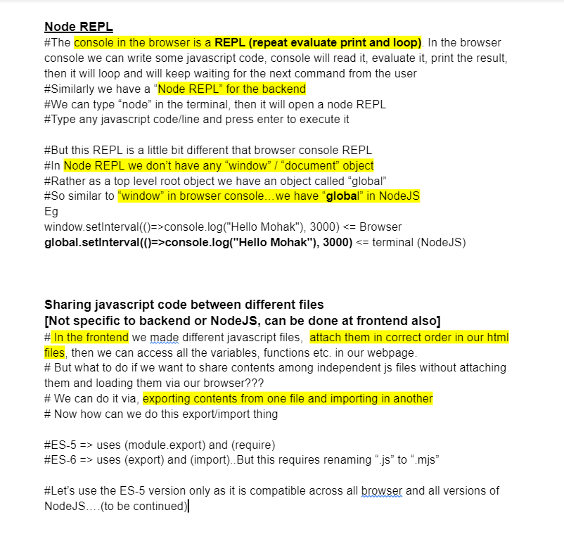 codeMohak's tweet image. DAY-2 of  #Ndaysofcode (N is unknown)
-Learnt about Node REPL
-Started learning about content sharing among javascript files
#100DaysOfCode #coding #development #webdeveloper #NodeJS #server 
My Notes 👇