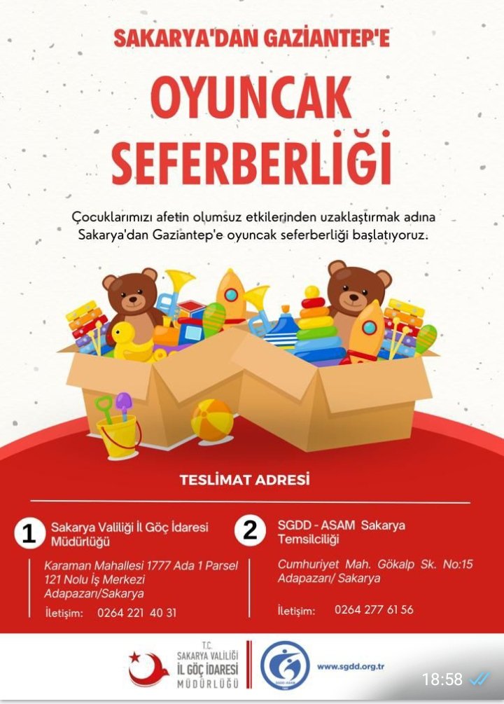 GkhanAKYILDIZ's tweet photo. İstanbul'dan Hatay'a,
Kütahya'dan Adıyaman'a,
Sakarya'dan Gaziantep'e,
Ankara'dan Kahramanmaraş'a "Oyuncak Kardeşliği" 🇹🇷

Çocuklar gülerse, Türkiye güler...

Birlikten kuvvet doğar, şimdi kardeşlerimize destek verme zamanı  🇹🇷 https://t.co/dd1qlpp3am