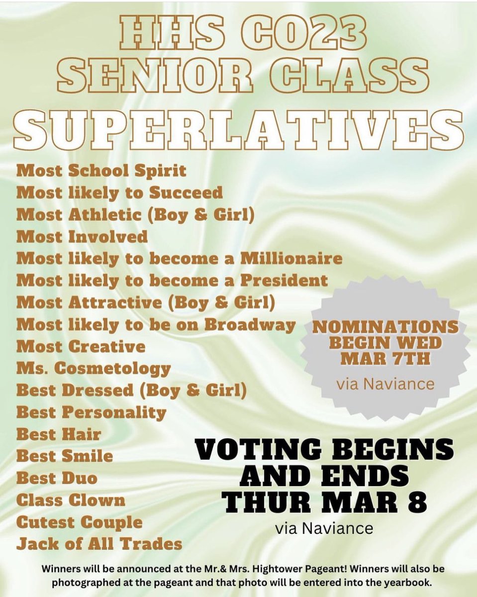 cane_class23's tweet photo. Nominations are up in Naviance! Please nominate a senior today! Voting will take place tomorrow https://t.co/g0ZSfcGWG9