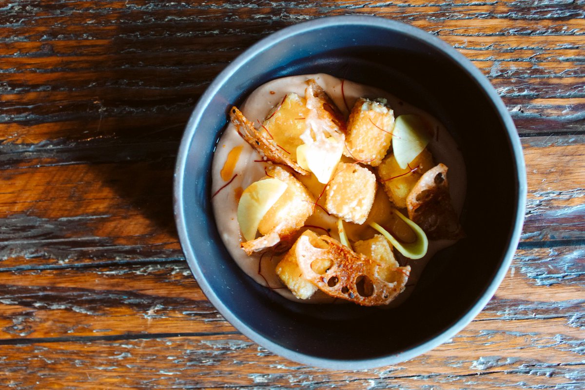 Have you checked out this years' Denver Restaurant Week Menu?
. 
Course one
📸: Crispy Red Lentil Cakes with toasted tahini, lotus chips, togarashi, turmeric daikon
.
@denverrestaurantweek <a href="/visitdenver/">Visit Denver</a> @pieinsurance