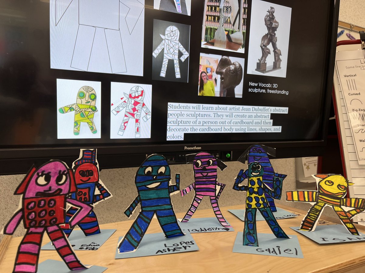 This week KG 🐼🎨 sts are reviewing 3D forms & discussing abstract people sculptures by various artists. Sts are applying line, shape, color & pattern to create their sculptures 👍🏻@InksterArt @Vardeman_AISD @AldineArt  #powerofprimary @Primary_AISD 💕🐼🎨 @ArtofEducation