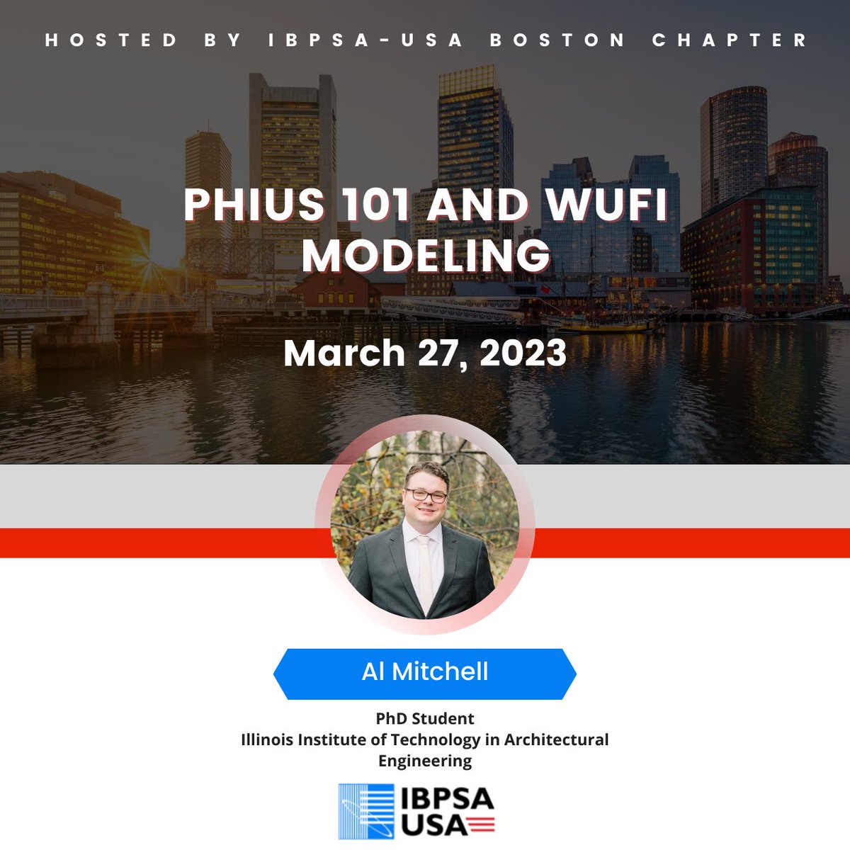📆 Mark your calendar for the IBPSA-USA Boston Chapter's webinar on "Phius 101 and WUFI Modeling" at the end of this month! 

Find more information here: bit.ly/3JqL4bm 
Register here: bit.ly/3Jpryf8 

Date: Mon, Mar 27, 2023
Time: 2:00 PM PDT or 5:00 PM EST