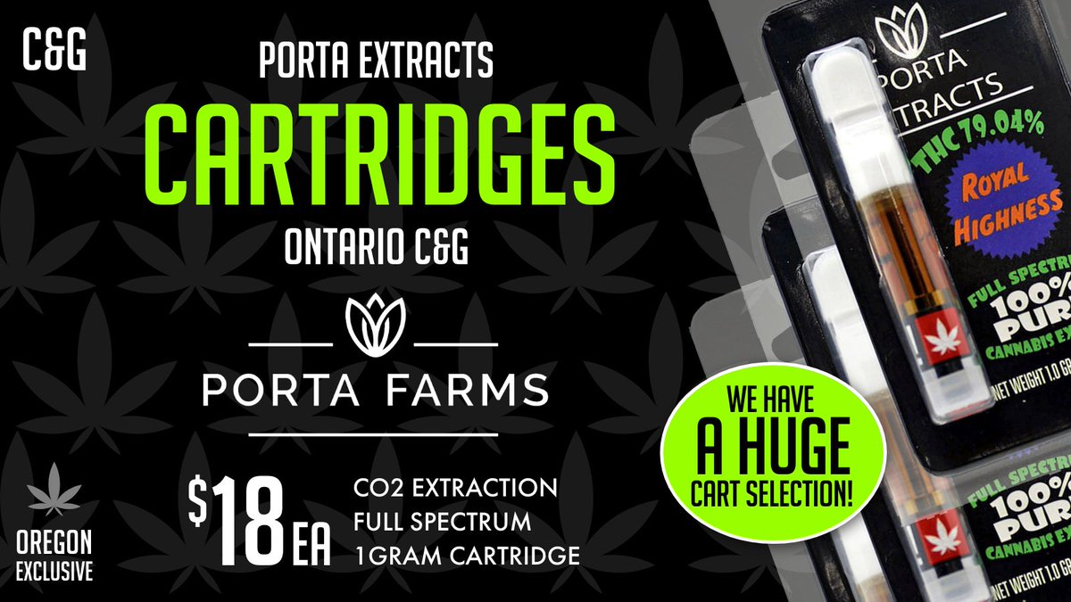 🔥Ontario, OR  Exclusive -  Porta Extracts Full Spectrum cartridges are only $18!  We have a HUGE variety of cartridges...drop by and check it out!
cannabisandglassor.com
#cannabisontario  #ontariocannabis
#oregoncannabis