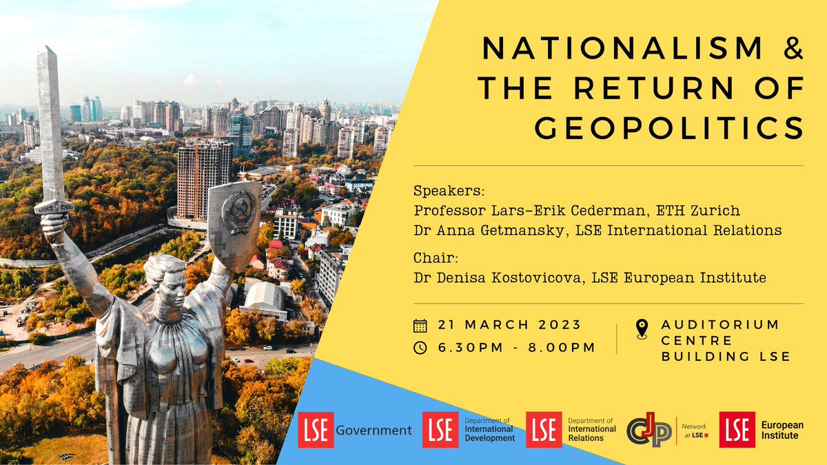 Join us for the inaugural @lsecjp lecture with Lars-Erik Cederman to address the link between nationalism and conflict in relation to the Ukraine war 🇺🇦 #LSECJP

📅: 21 March, 6.30pm
ℹ️: lse.ac.uk/Events/2023/03…