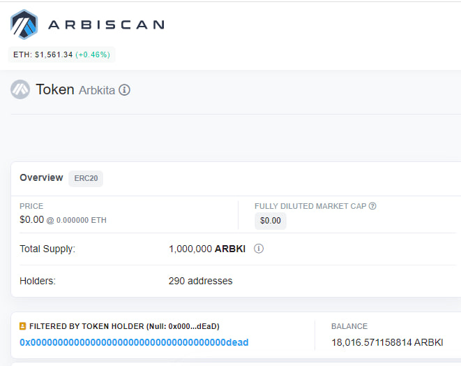 #Arbkita $ARBKI moving along with Phase 2!
Supply Burns ongoing 🔥🔥🔥

1.8% Burnt so far. We aim to Burn atleast 10% of the supply this month alone! 

Burn Address
arbiscan.io/token/0x4A543b…

#Arbitrum #ArbitrumPad #ArbitrumGem #Sharbi #SharbiToken $SHARBI #1000xGems #100x #Crytpo