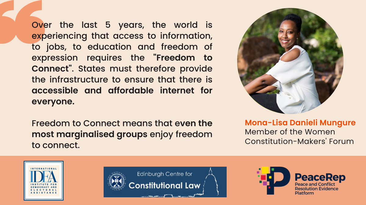 ConstitutionNet's tweet photo. #DigitALL: Access to the internet is increasingly a prerequisite to access information, jobs, education, and for freedom of expression. 

It must therefore be inclusive and accessible to all.

💬 Mona-Lisa Danieli Mungure, Lawyer; Director of @molao_matters, #Botswana https://t.co/DTC9gZq7f8