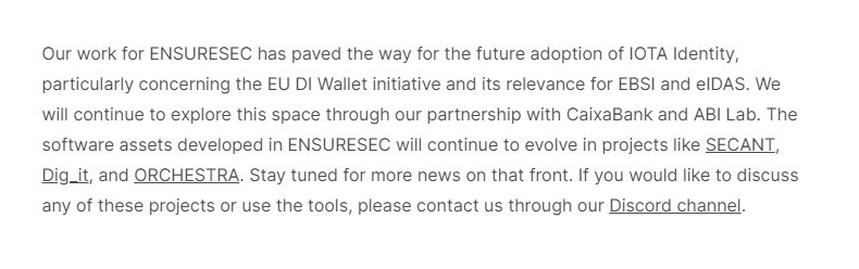 Deep_Sea_Iotan's tweet photo. A little #speculation.
Two articles, and two projects, six months apart. This is global adoption in the making.
Successful #ENSURESEC proejct, and now a successfull #LogInWithIOTA.
#IOTA and SSI expanding from #EBSI to #eIDAS.
Adoption is Inevitable!!!
#IOTA #Shimmer #SSI #Identity #LFG