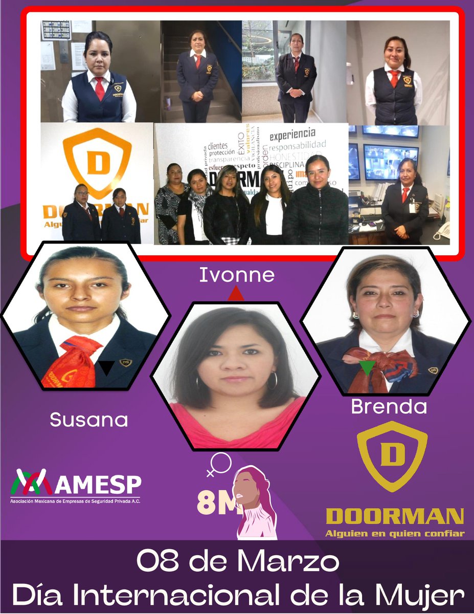 AMESP_oficial's tweet photo. #8DeMarzo #DiaInternacionalDeLaMujer 

Integrantes de nuestros asociados: 

#DoormanPlus - #ASLODeMéxico - @BlacConnect - #GrupoKevellSeguridadPrivada

¡GRACIAS por hacer un mundo diferente para nosotros!

#SoyAMESP #HablemosBienDeLaSeguridad #FuerzaAMESP #UnidosPorUnMéxicoSeguro https://t.co/V4VrZQ2Mal