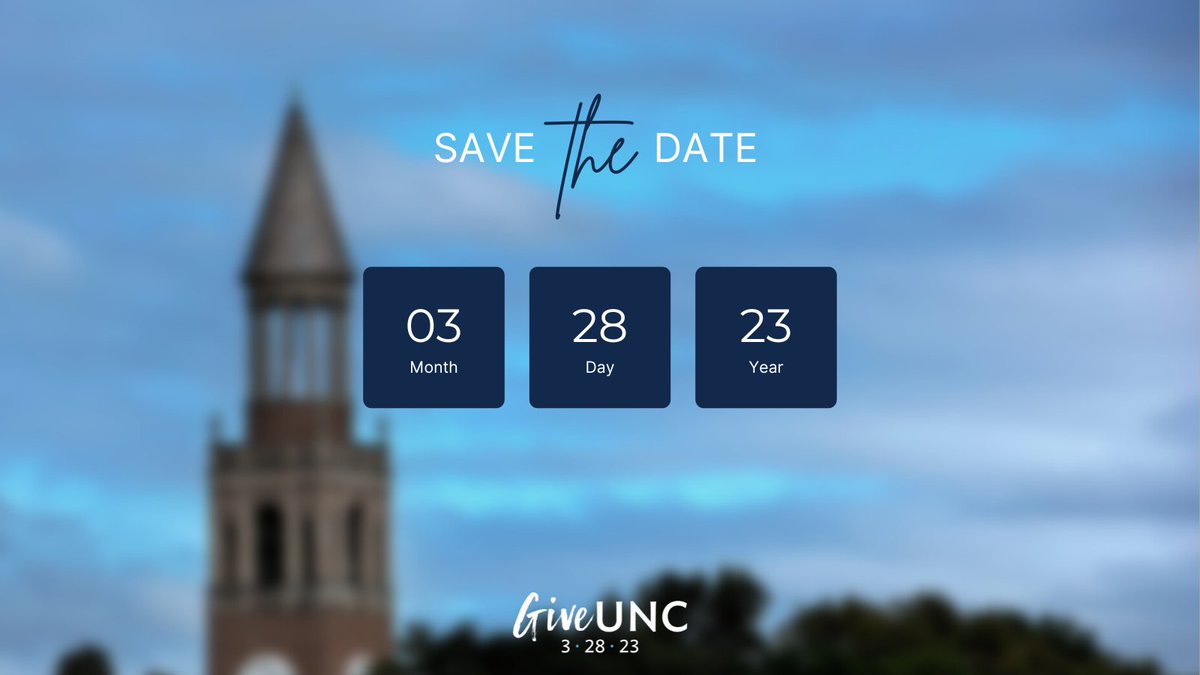 UNC_ODOS's tweet image. Mark your calendars for March 28! #GiveUNC may only last 24 hours, but your support to the Dean of Students creates transformational experiences for future generations of Tar Heels. For more information, visit giveunc.unc.edu.