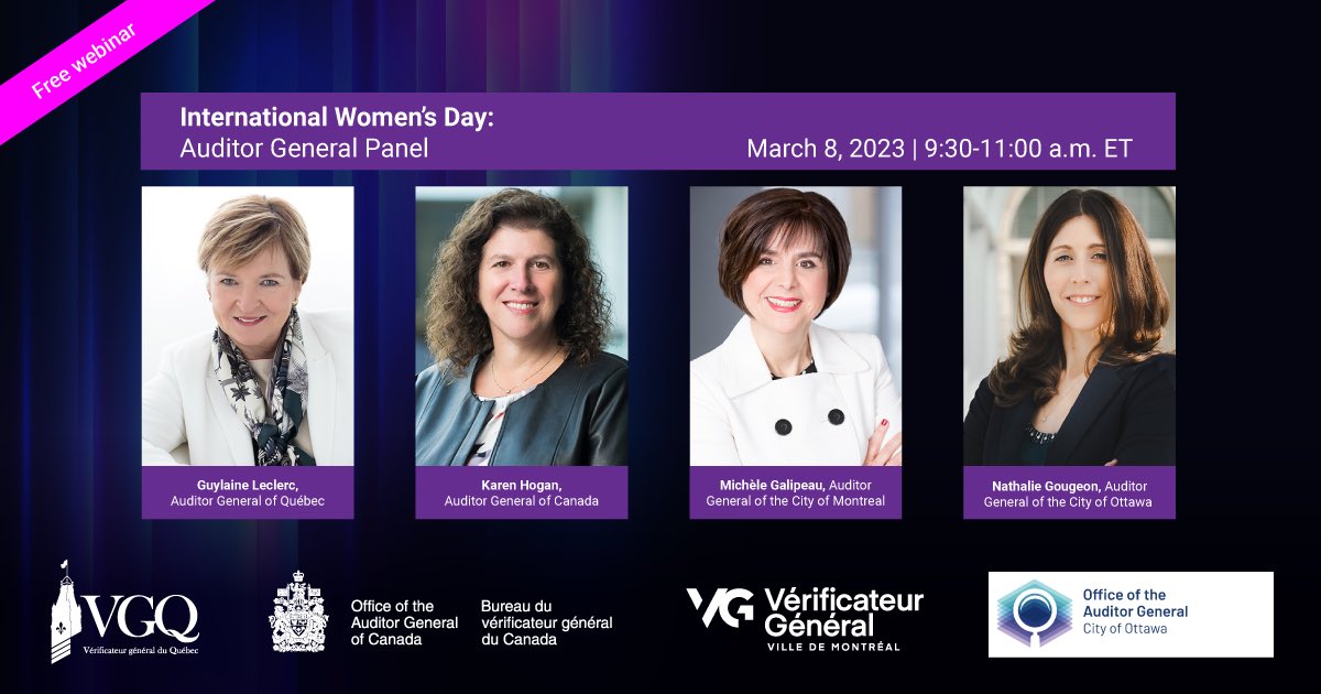 Thank you to the amazing women on today’s #IWD webinar panel! You empowered women everywhere to be their true selves and to never doubt themselves. Thank you for being you! <a href="/VGQuebec/">Vérificateur Québec</a> <a href="/oagottawa/">Office of the Auditor General - City of Ottawa</a> <a href="/MTL_Ville/">Ville de Montréal</a>