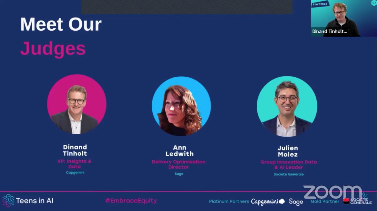 Live from Global Demo Day <a href="/TeensInAI/">teensinai</a> where <a href="/tinholt/">Dinand Tinholt</a> is representing <a href="/Capgemini/">Capgemini</a> as a judge - lot of excitement around the projects from the teens 👊 #EmbraceEquity