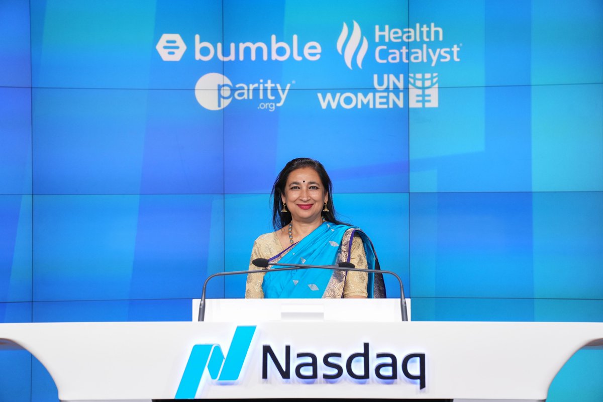 NasdaqExchange's tweet photo. For the 9th annual Ring the Bell for Gender Equality in honor of #IWD2023, Nasdaq welcomes @UN_Women, @bumble, @paritypledge and @HealthCatalyst. 🤝 ✨ 

Together, we honor the women who lead through adversity in pursuit of gender equality and sustainable development https://t.co/gNxyJADvc7